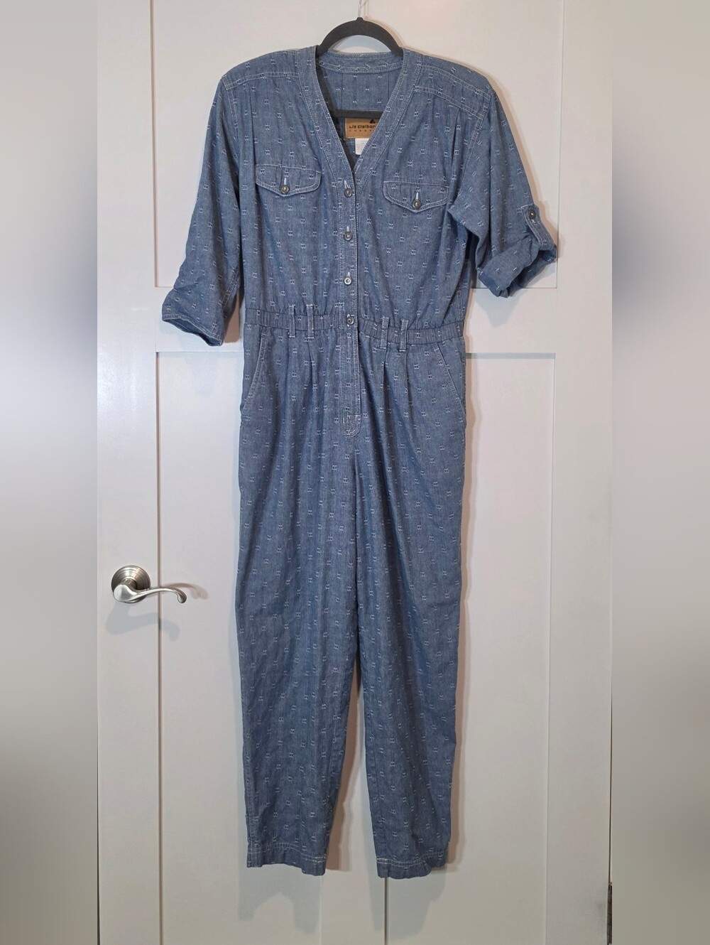 Vintage Liz Claiborne Denim Jumpsuit Cotton 100% Pockets Size 10P Y2k 90's